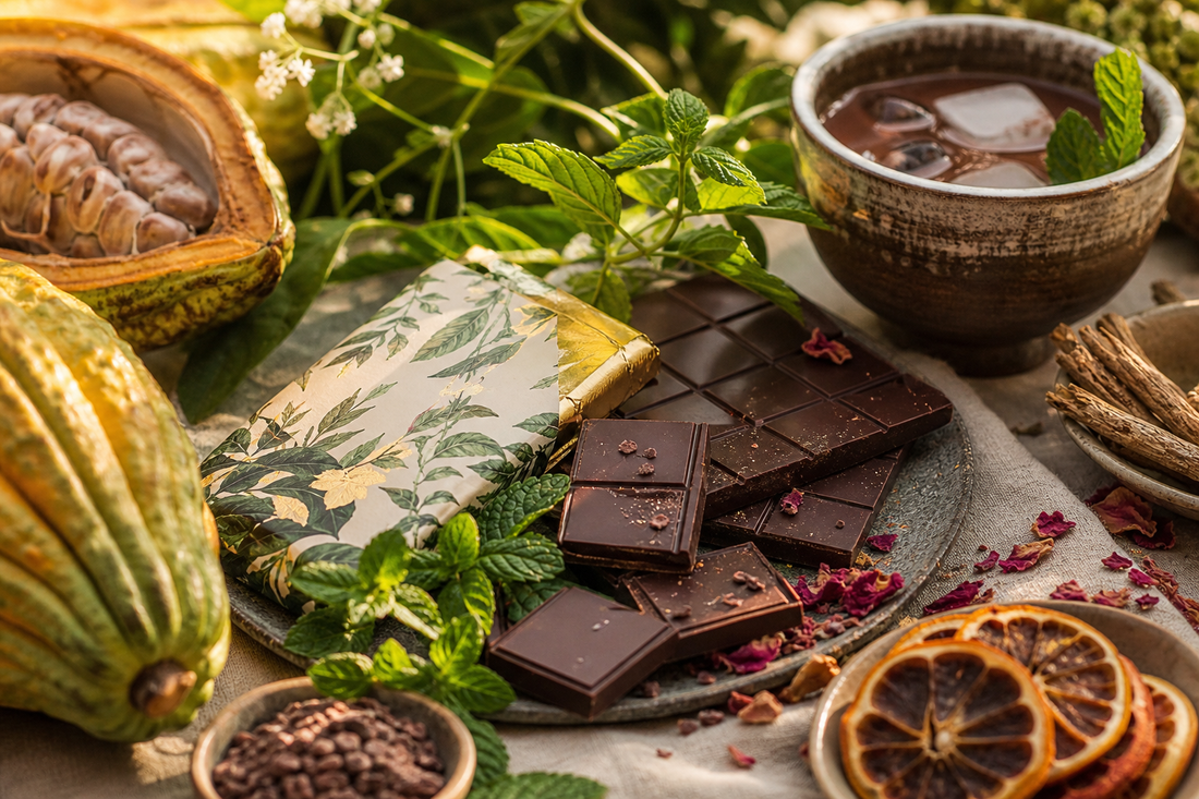 Yes Cacao botanical chocolate with cacao, herbs, citrus, and summer sunlight